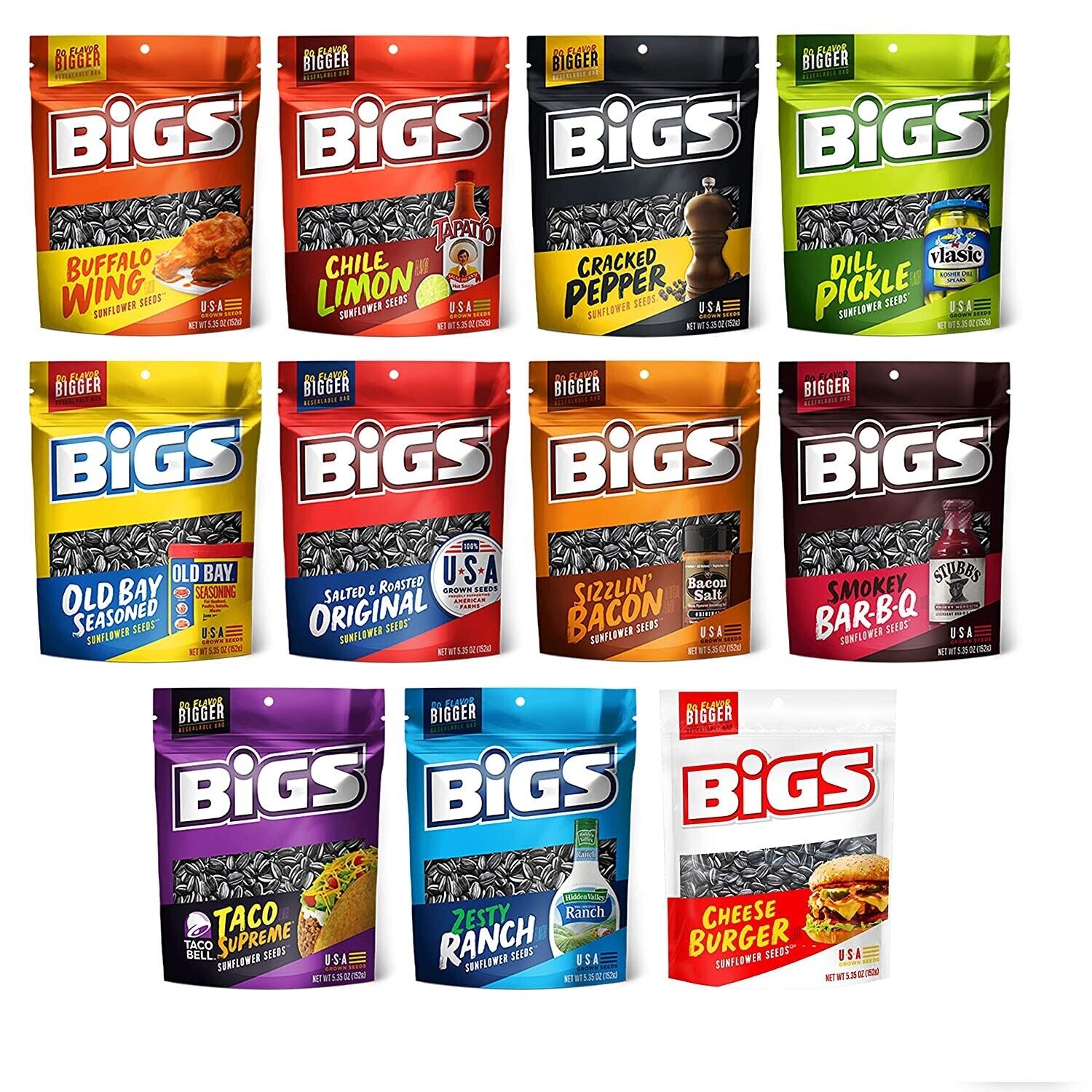 5.35oz BIGS Seeds Sunflower Seeds -Ranch, Dill Pickle, Taco Bell, Bacon, Old  Bay | eBay
