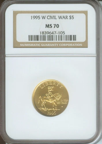 1995-W CIVIL WAR $5 NGC MS70 MS-70 GOLD COMMEMORATIVE COIN Older Holder !!!