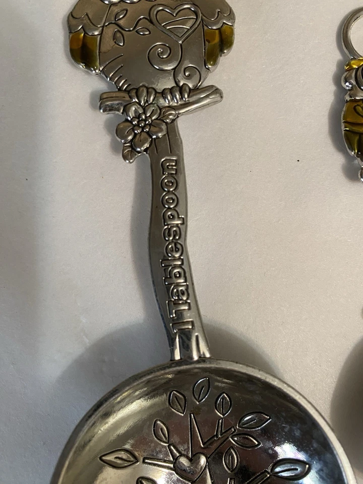 Owls Measuring Spoons Amber Silver Owls Branches Tree Hearts 4 Pc Set - Image 4 of 4