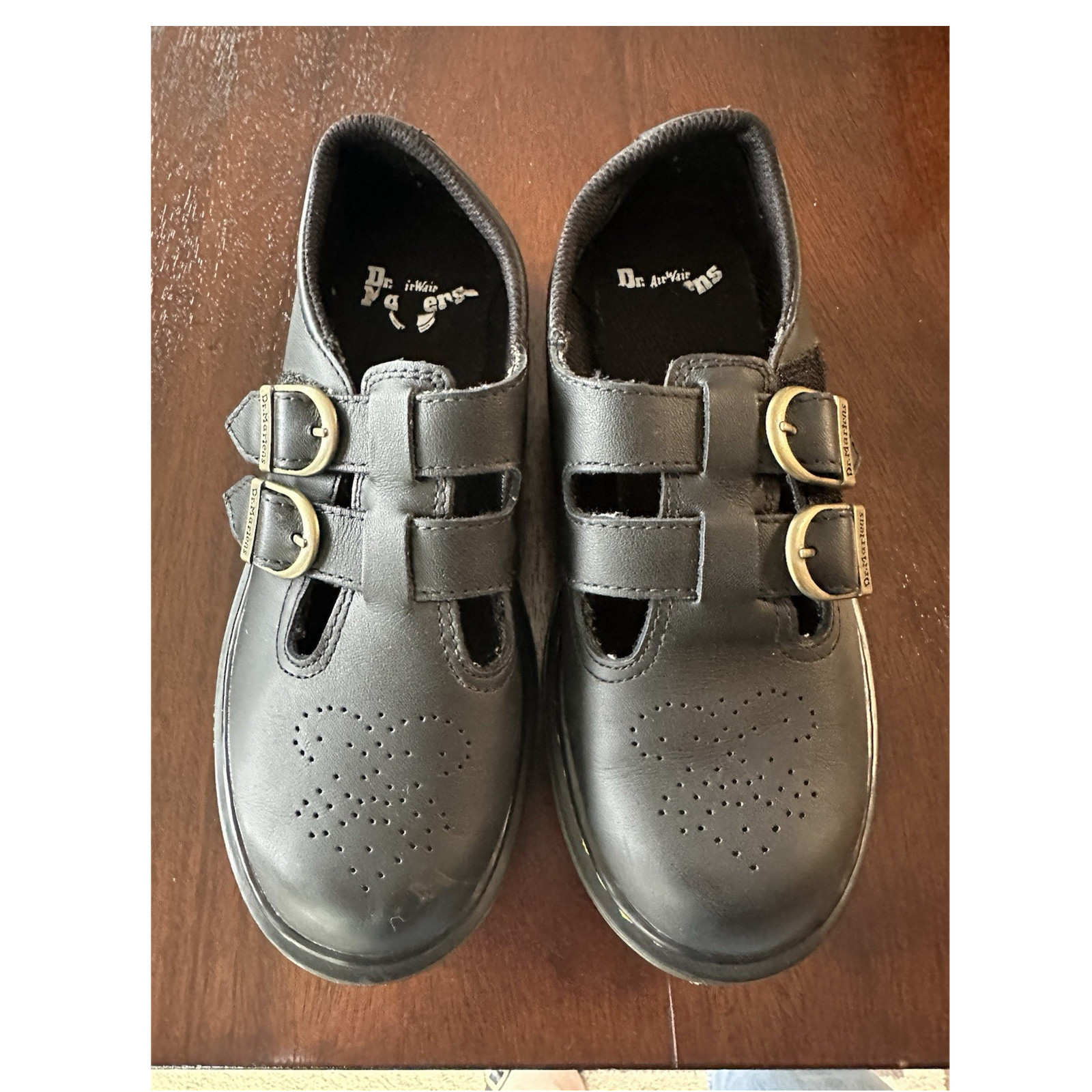 Dr. Martens Mujer Cuero Negro Mary Jane Planas Doble Hebilla Correas EE. UU. 2