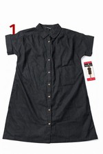 Well Worn Black Button-Down Collared Short Sleeve Shirt Dress M XL