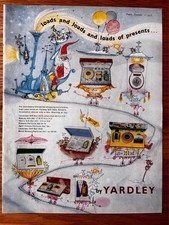 1950's Rowland Emett CHRISTMAS YARDLEY'S 1958 ADVERT Lavender Gift Sets TRAIN
