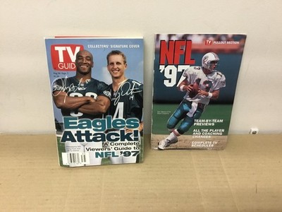1997 Eagles Attack! TV Guide Signature Cover Collection Fryar / Detmer w/ NFL PO