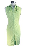 Elie Tahari (6) Shift Dress Lime Green Sleeveless Linen Blend Button Down