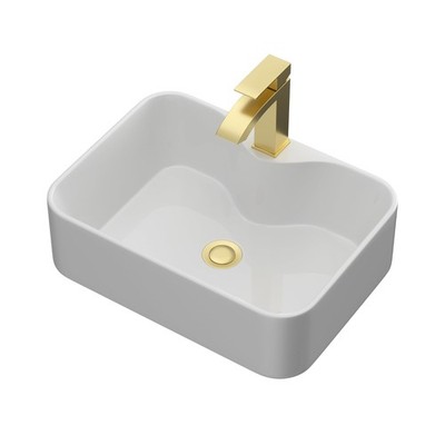 Lofeyo Bathroom Vessel Sink 19'' x 15'' Rectangle With Gold Faucet And Gold Drain