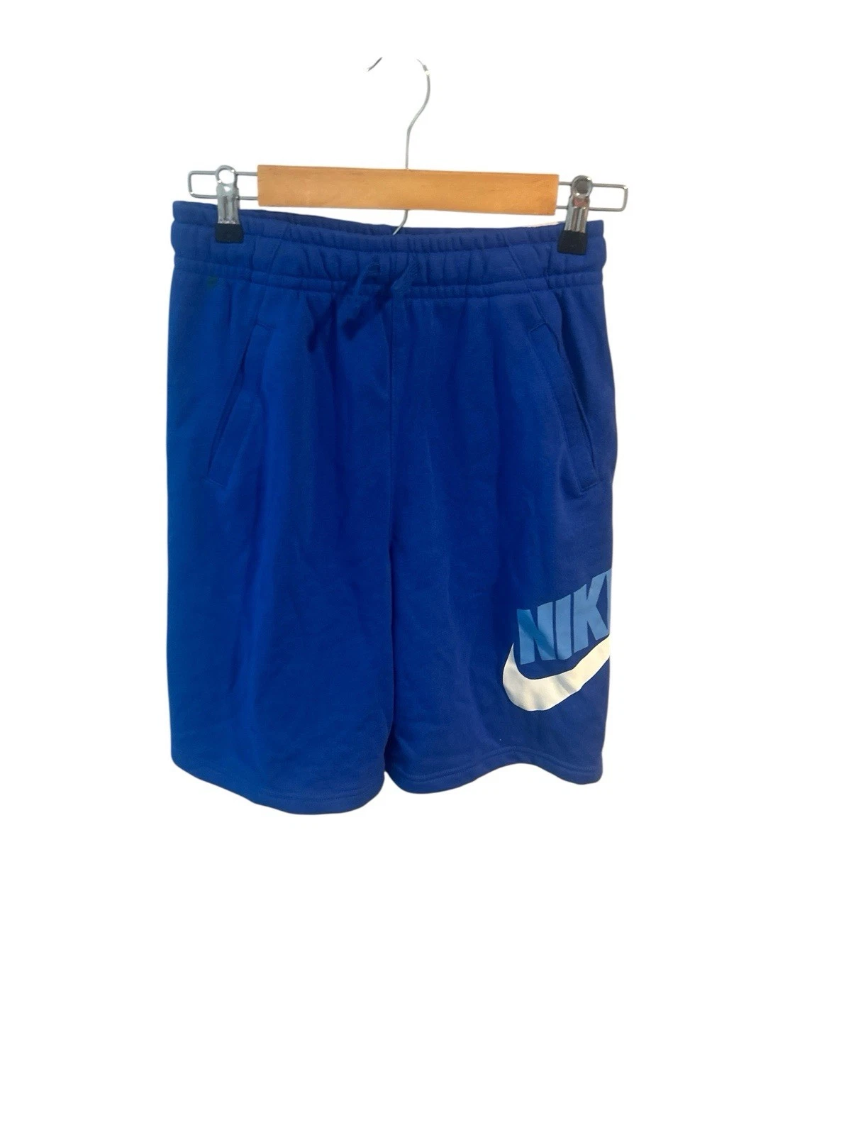 New Nike Sportswear Club Sweat Shorts Blue Logo Long Elastic Waist Youth Boys XL