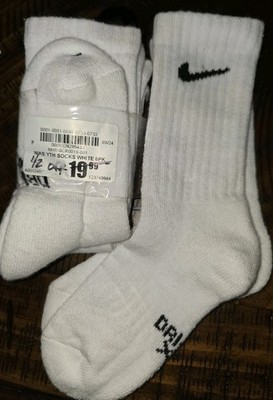 NIKE Kids Unisex Cushioned Crew Socks 3 Pairs White, YTH Shoe Size 10c-3y