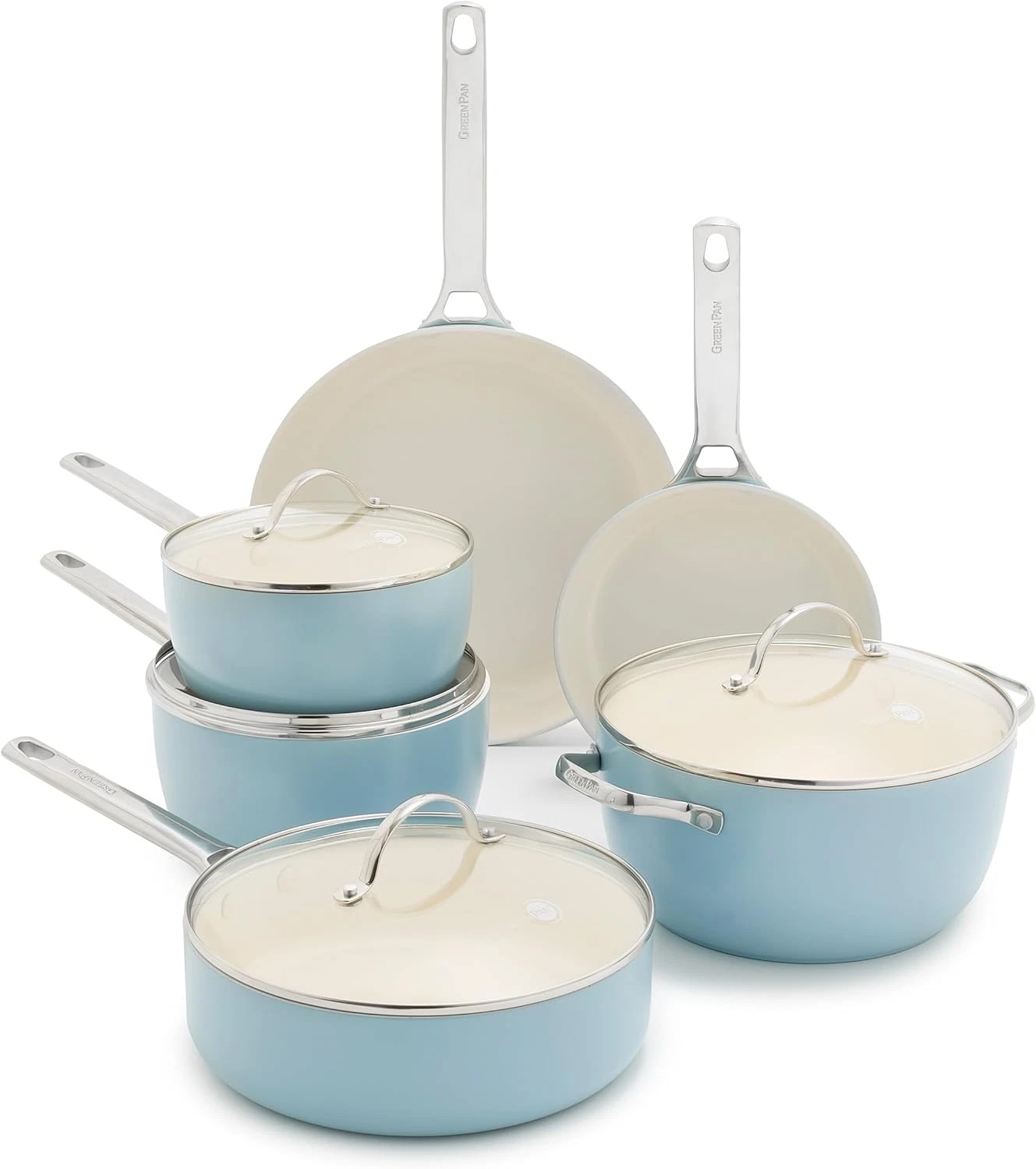 Padova Pro 10-Piece Nonstick Cookware Set, Induction Safe, Blue Haze