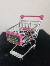 Mini Shopping Cart Metal Grocery Realistic Rolling Wheels Pink Handle