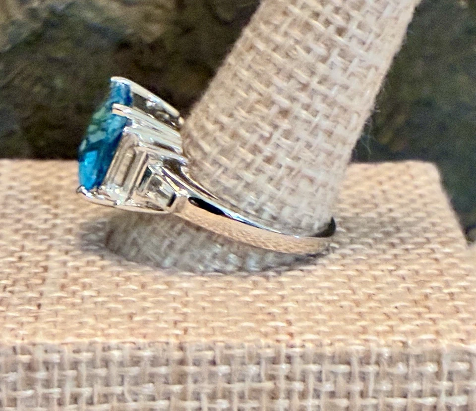 10 KT кольцо белое золото SWISS синий топаз 4,0 ct белый топаз акценты размер 7 - Изображение 4 из 4