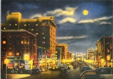 Macon Georgia Cherry Street Night Scene Train Station 1943 Postcard