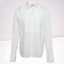 Burberry NEW Men White Pintuck Cotton Button Front Long Sleeve Shirt M With Flaw