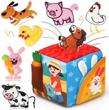 Baby Toys 6-12 Months - Soft Sensory Box Infant Toy with Stuffed Animals, Rattle