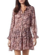 Joie Dress 2 Black Floral Elsverre Silk Long Sleeve Mini Pleated Ruffle Sheer