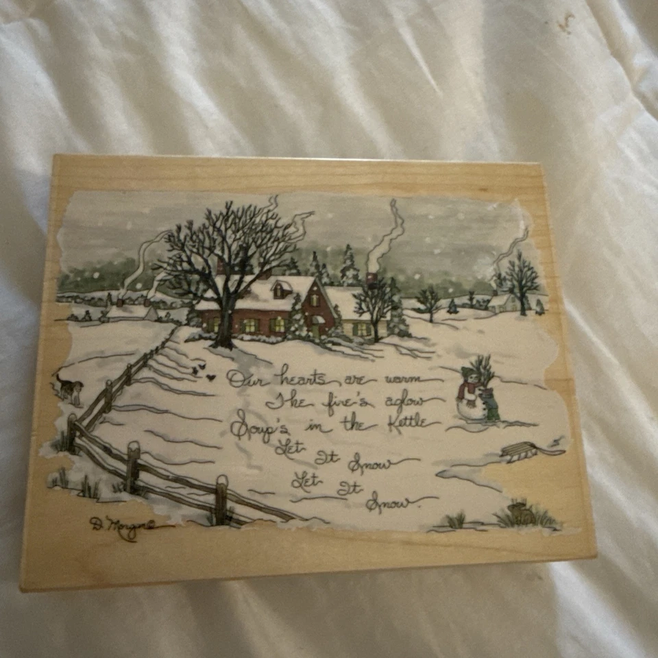 Estampillas Happen Madera Goma Invierno Déjalo Nieve Muñeco de Nieve Estampilla Morgan 80182 EE. UU. VT Foto 2 de 4