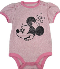 Disney Baby Pink Short Sleeve Cotton Vintage Style Minnie Mouse Bodysuit 9-12 MO