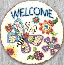 Welcome 8" Diameter Retro Novelty Metal Sign Made In USA New!