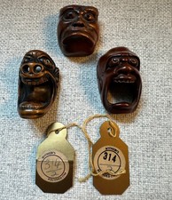 Three Antique Meiji Japanese Carved Netsuke Masks Two Signed ex. Sotheby&rsquo;s