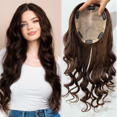 Silk Base Topper #4 Brown Wavy Real Human Hair quality 15x17cm ready to wear