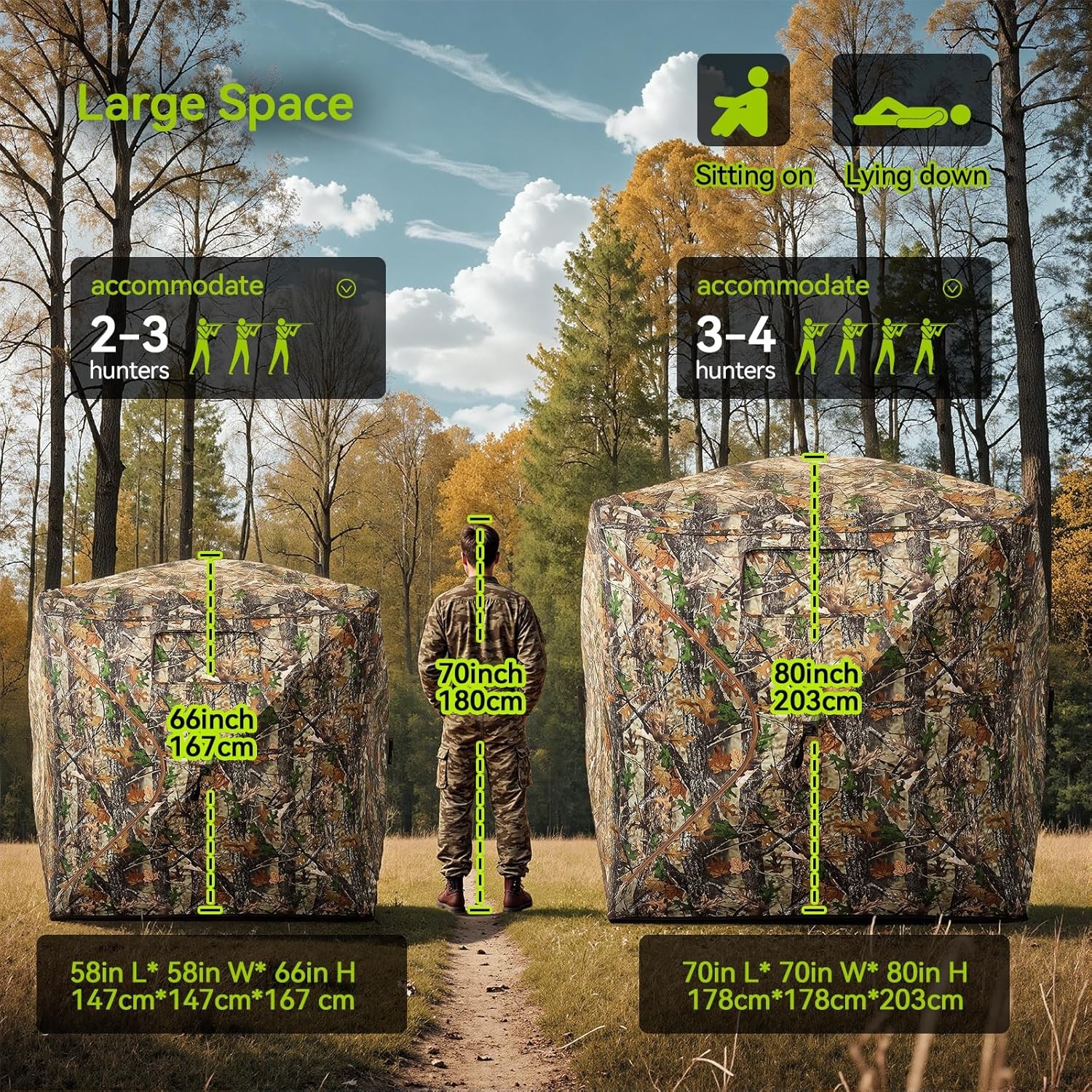 Rhino Valley Hunting Blind 270°/360° See 2-3 Person, Green Camouflage 