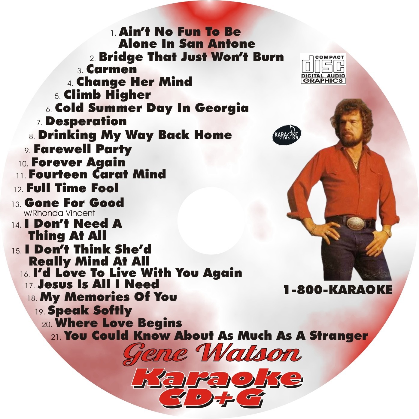 CUSTOM KARAOKE GENE WATSON 21 GREAT SONG cdg CD+G RARE FAREWELL PARTY 14 CARAT +