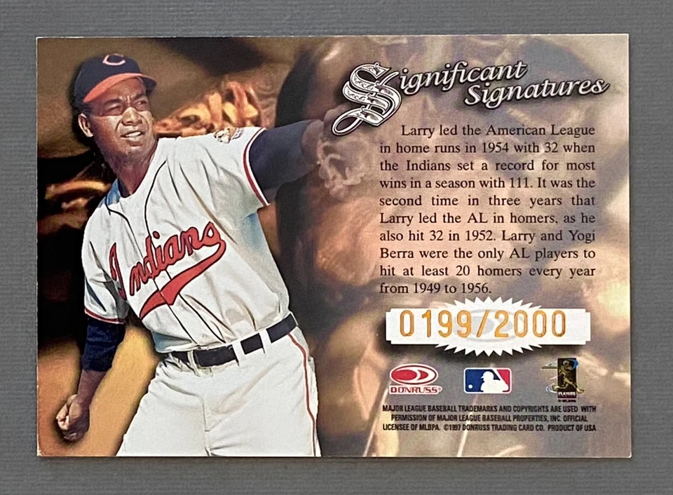 Donruss Significant Signatures Larry Doby 1997 autógrafo patio/2000 gran historia Foto 2 de 2