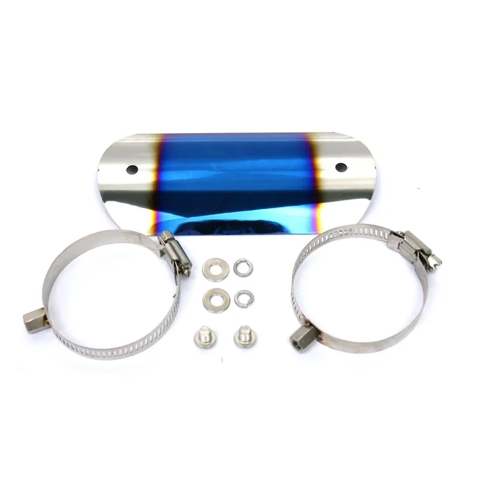 Protector protector térmico de tubo de escape de acero inoxidable para motocicleta azul Foto 4 de 4
