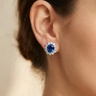 Radiant Royal Blue Sapphire Oval 9.60Ct 925 Sterling Silver White Gold Earrings