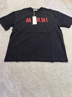Marni Black Cotton Logo Men's Short Sleeve T-Shirt, Crew Neck, Size 48