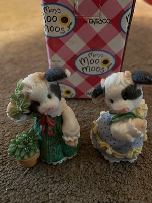 1996 Enesco Mary's Moo Moos Kiss Moo, May The Sun Always Shine On Moo Figurines