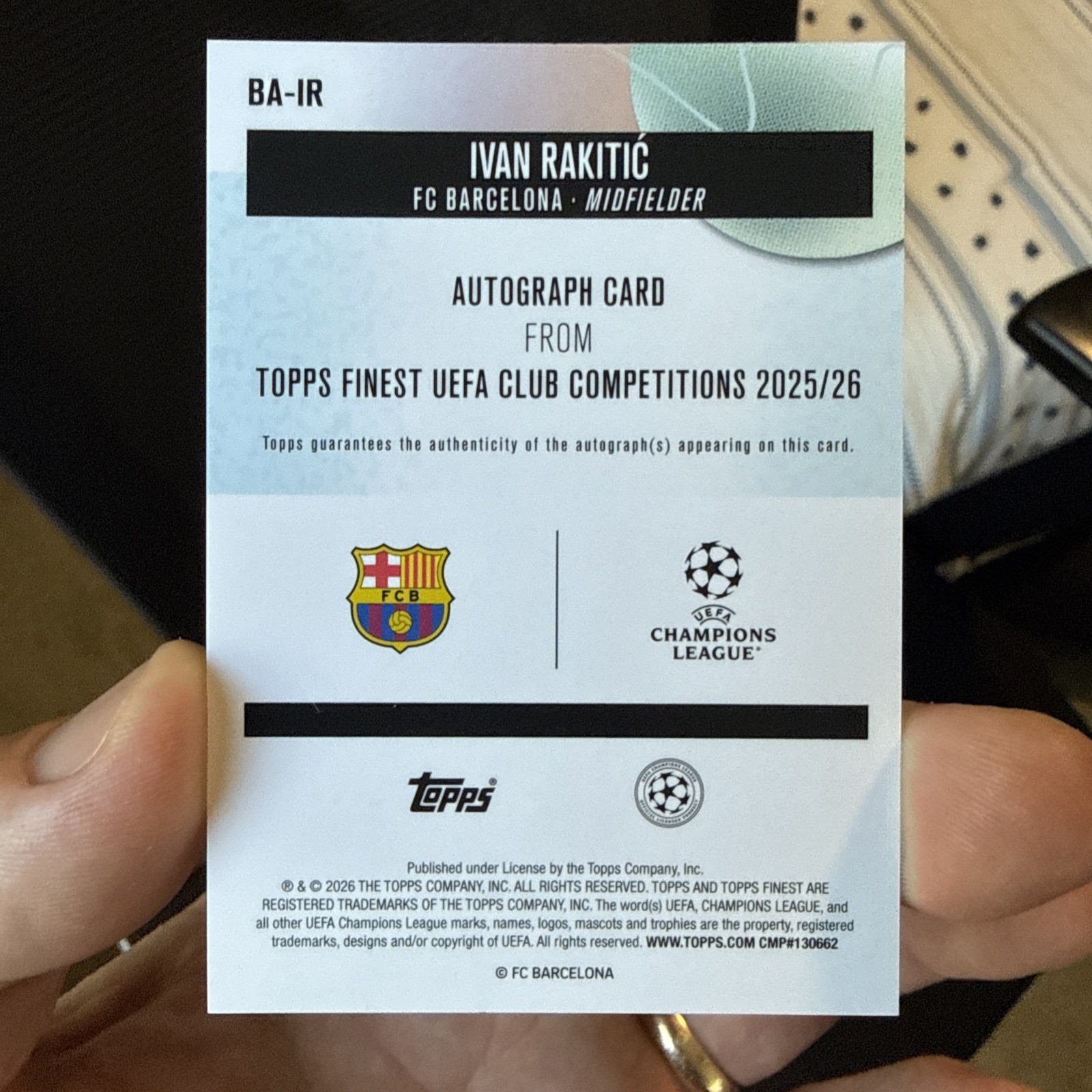 2025-26 Topps UEFA Club Competition Finest Ivan Rakitic Auto #BA-IR Barcelona view 2