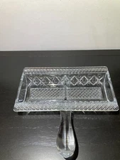 VINTAGE LEAD GLASS 2 SECTION SERVING DISH WITH HANDLE RARE!