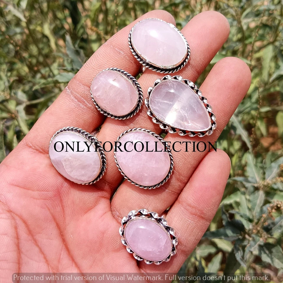 Sale Natural Rose Quartz Gemstone 925 Sterling Silver Plated Wholesale Lot Rings - Image 3 of 3