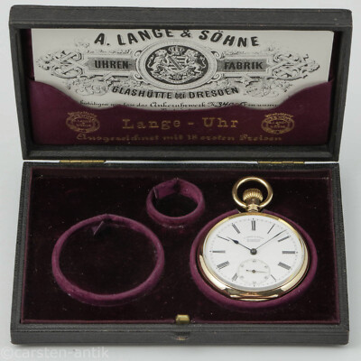 Lange Söhne, 1A, 18k Gold Taschenuhr Diamant-Deckstein Original Etui  1898