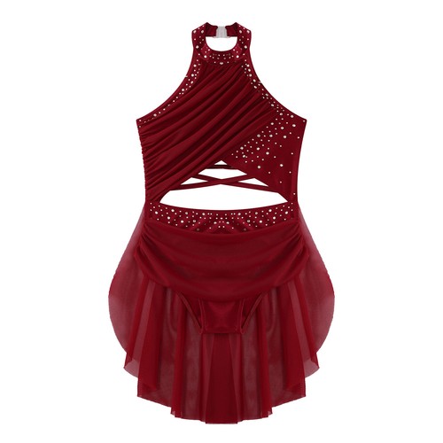 Girls Lyrical Modern Dance Dress Rhinestone Backless Leotard Ballroom AU - Picture 6 of 81