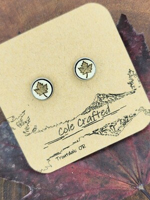 Maple Leaf Earrings Wood Handmade 8mm fall jewelry Canadian jewelry Gift 