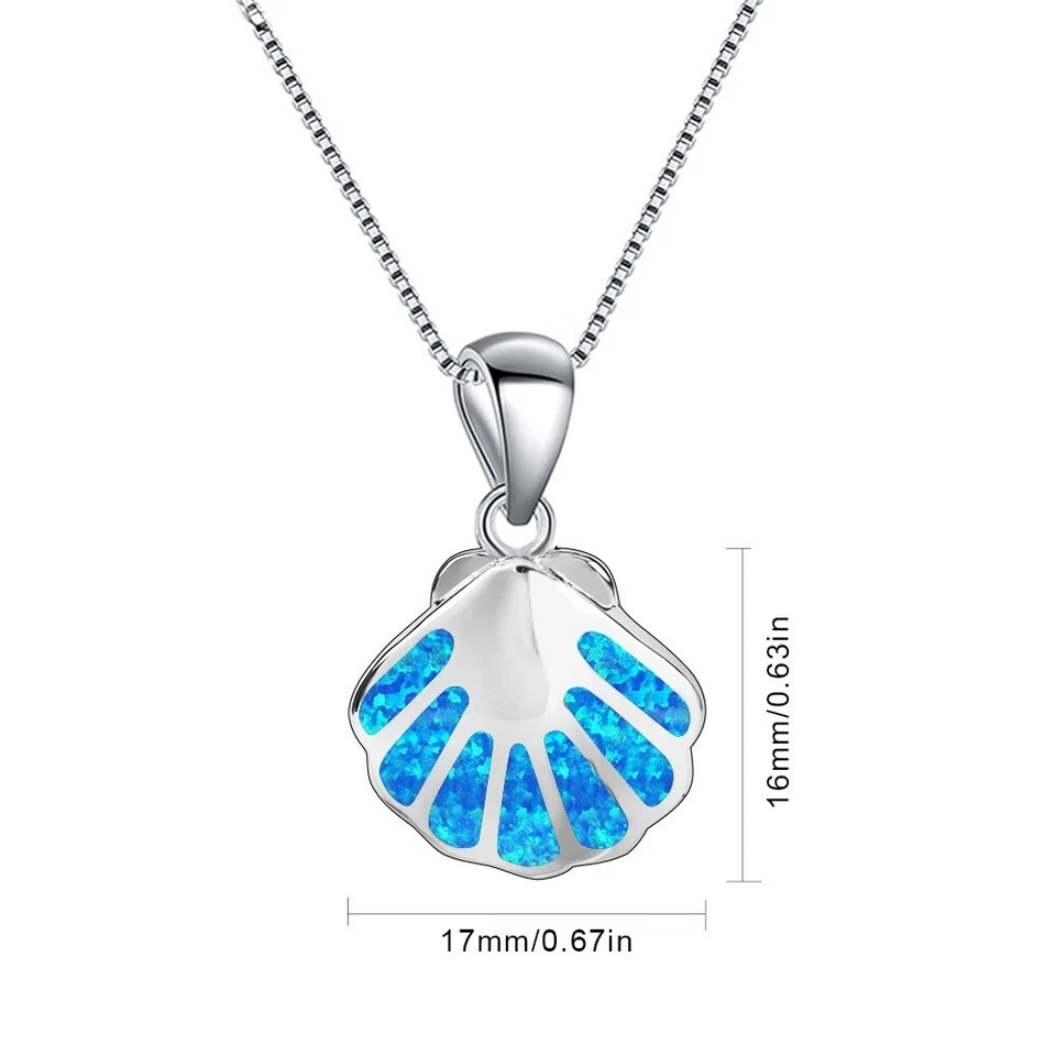 Hawaii Blue Fire Opal Shell Necklace pendants Silver Filled For Women Girls - Image 2 of 4