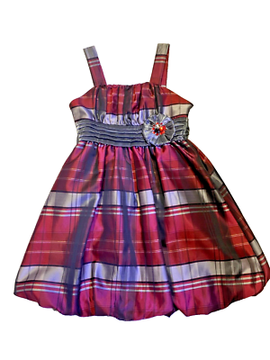 Rare Editions Girls Size 7 Red Black Silver Bubble Holiday Dress FREE S&H
