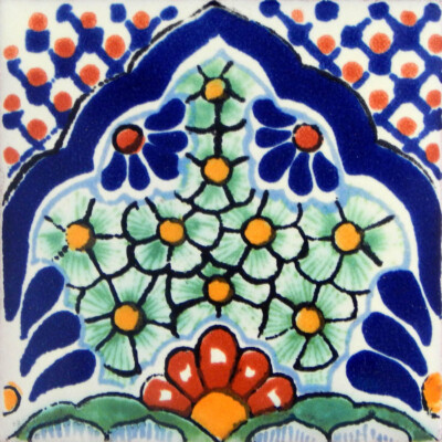 Handmade Mexican Talavera Tile - Folk Art Hand-Painted Mosaic Backsplash Tile (Style #C228)