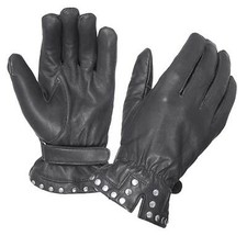 UNIK Women's Studded Cowhide Leather Full-Finger Motorcycle Gloves - Black
