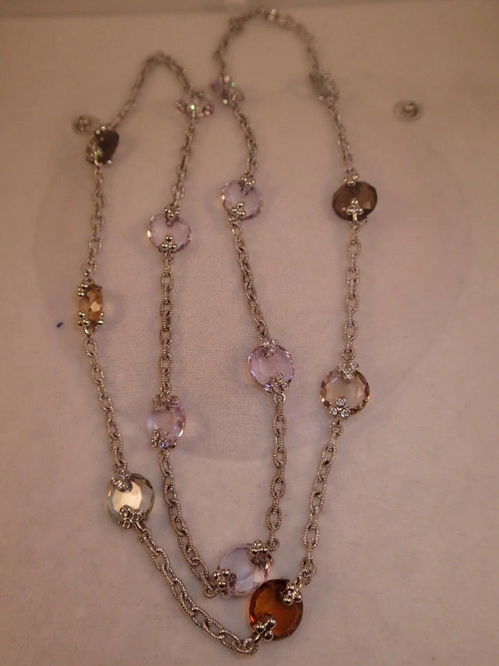 Diseñador Judith Ripka 18k WG Diamante Multicolor Cuarzo Collar 32" 49.4g Foto 4 de 4