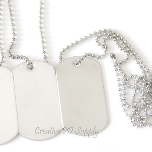 25 Blank Stainless Steel Dog Tags + 25 Stainless Steel 24" Chains – Military Style Craft Set By ONDEPOT