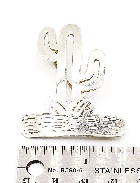 925 Sterling Silver Solid - Shiny Cactus Motif Br… - image 2