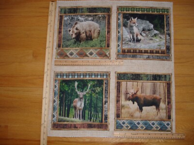 Wildlife Michael Miller Bear Fox Deer Moose Cotton Quilt Fabric Panel Blocks (4)