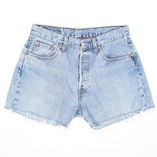 1990s Levis 501-0657 Cut-Off Jean Shorts 30 Medium Blue Cotton Denim Button Fly