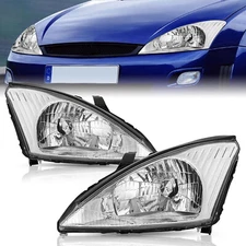 For 2000-2004 Ford Focus OE Style 2Pcs Chrome Clear Headlights Left+Right 00-04