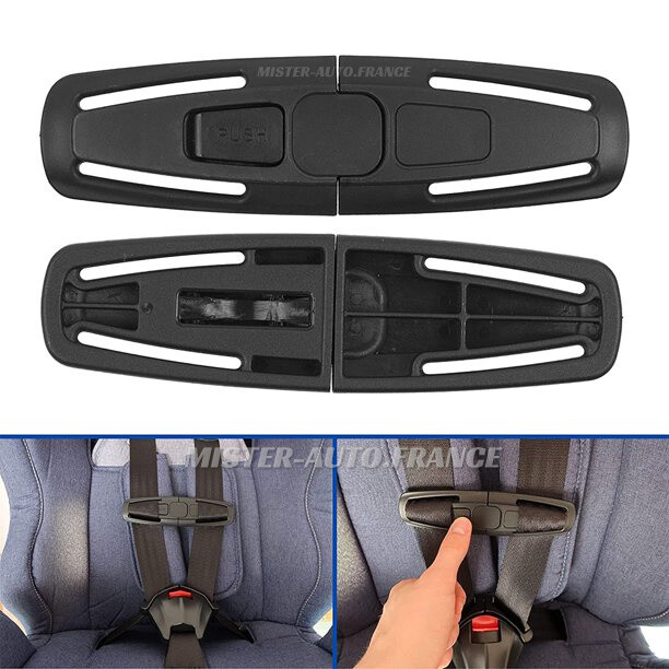 Lot De 2 Clips Poitrine Siège Auto - Pince Ceinture Sécurité Enfant, Noir (Pour Siège Auto/Poussette)