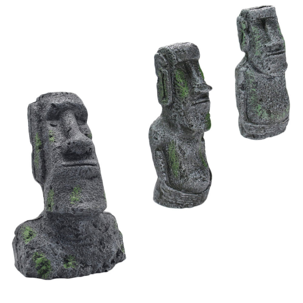 3pcs Easter Island Stone Head Aquarium Ornament Resin Replicas eBay