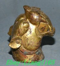 3.5'' Alte Bronze Ware Gold Palast Drachen Loong Beast Kopf Gesicht Statue