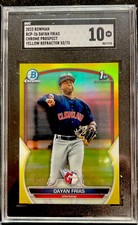 2023 Bowman Chrome Prospect Dayan Frias Yellow Refractor SGC 10 Gem Mint #52/75